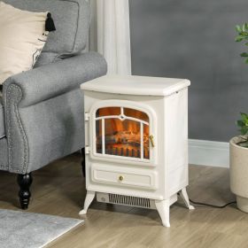 22" Electric Fireplace Heater, Freestanding Fire Place Stove with Realistic LED Flames and Logs, and Overheating Protection, 750W/1500W, Beige