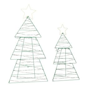 Set of 2 Lighted Metal Christmas Tree Yard Decorations