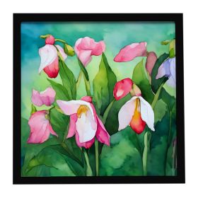 Minnesota Pink and White Lady's Slippers in Watercolor Framed Metal Print Bathroom, Kitchen, Office, Home Decor Wall Art Ready to Hang, Square, 8