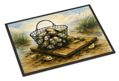 Oyster Catch Doormat Front Door Mat Indoor Outdoor Rugs for Entryway, Non Slip Washable Low Pile, 18H X 27W