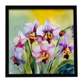 Orchids in Watercolor Framed Metal Print Bathroom, Kitchen, Office, Home Decor Wall Art Ready to Hang, Square, 8X8