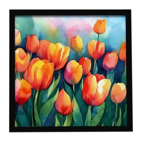 Tulips in Watercolor Framed Metal Print Bathroom, Kitchen, Office, Home Decor Wall Art Ready to Hang, Square, 8X8