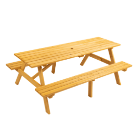 8 Person Brown Wooden Picnic Table, Outdoor Camping Dining Table With 2 Seats, Garden, DIY With 2 Built-in Benches, 2220lb Capacity (Color: Yellow)