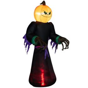 HOMCOM 7 Halloween Inflatable Outdoor Decoration Reaper Ghost Pumpkin, Blow Up LED Yard Decor For Garden, Lawn, Party, Holiday, Waterproo (Color: Black)