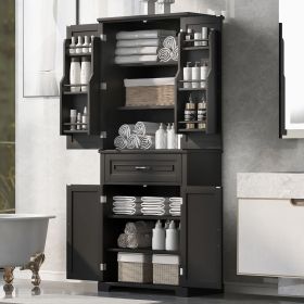 Bathroom Storage Cabinet with Doors and Drawer, Multiple Storage Space, Adjustable Shelf (Color: Black, Material: MDF)