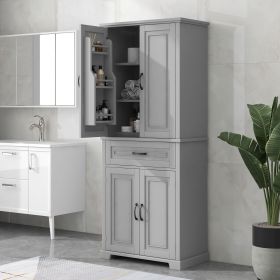 Bathroom Storage Cabinet with Doors and Drawer, Multiple Storage Space, Adjustable Shelf (Color: Grey, Material: MDF)