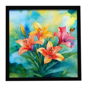 Lilies in Watercolor Framed Metal Print Bathroom, Kitchen, Office, Home Decor Wall Art Ready to Hang, Square, 8X8 (Default: Default)