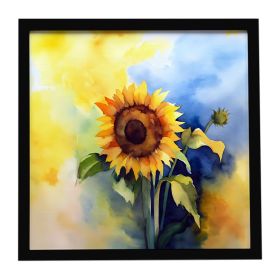 Sunflowers in Watercolor Framed Metal Print Bathroom, Kitchen, Office, Home Decor Wall Art Ready to Hang, Square, 8X8 (Default: Default)